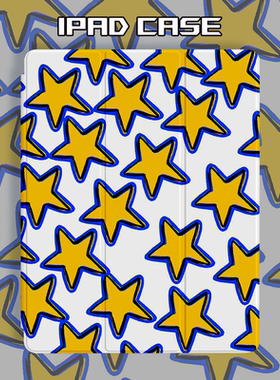适用于苹果新款iPadPro保护套Air4/5/6带笔槽mini保护壳原创黄色星星三折书本式iPad7/8/9第十代平板12.9英寸