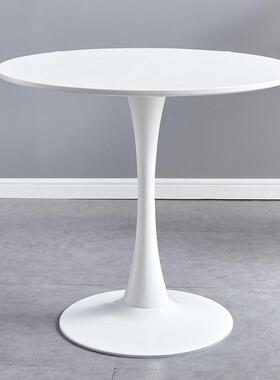 现代简约白色玻璃小圆桌 北欧风格木质餐桌 70公分直径黑色实木桌