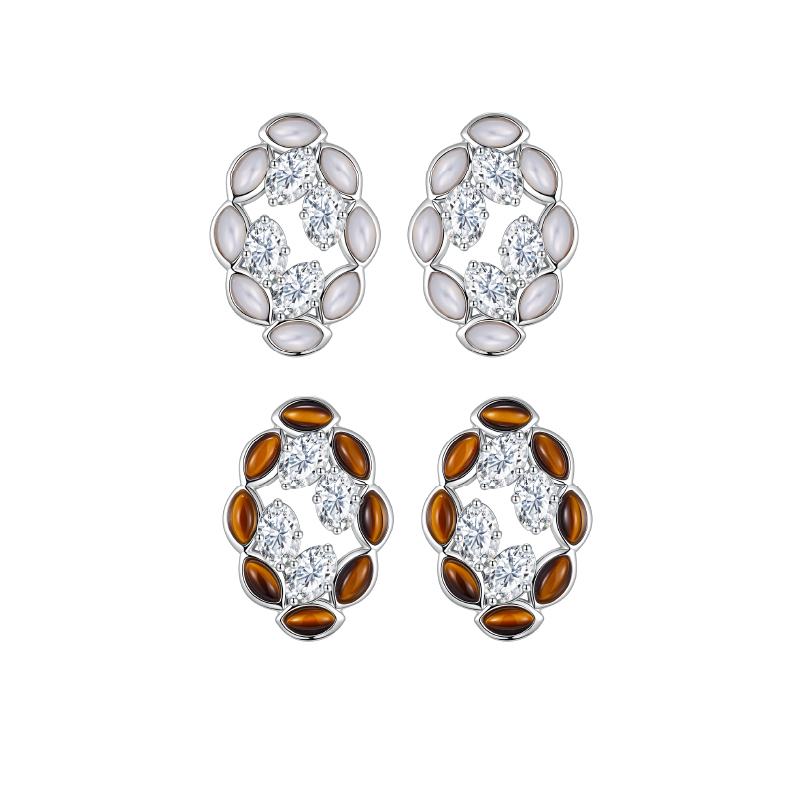 TOGGLER贝壳虎眼石法式银耳钉