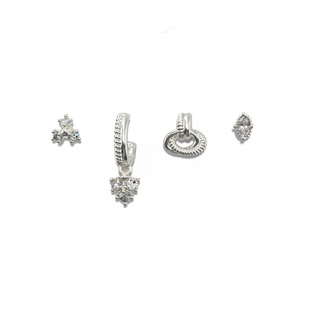 TOGGLER 法式碎花系列 织物镶钻925银镀金耳钉耳骨钉四件套不用摘