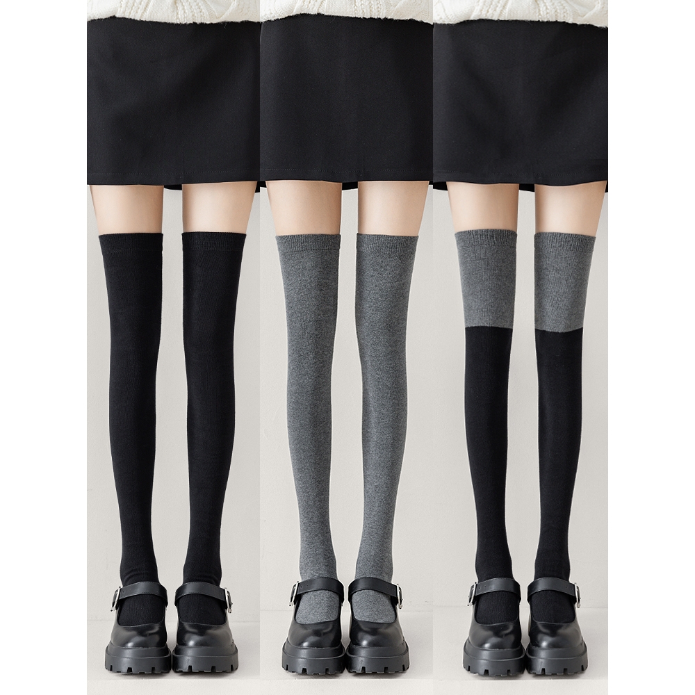 无印风日本原单加长过膝袜女秋冬jk袜子灰色压力显瘦学院风长筒袜