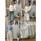 TITISHOP26年早春韩系斜肩长袖 高级感收腰显瘦别致衬衫