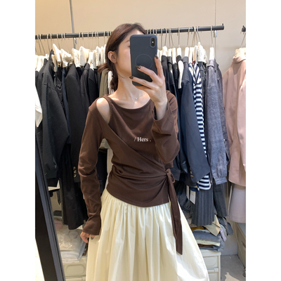 TITISHOP设计感绑带镂空长袖针织上衣女秋季显瘦修身韩系休闲T恤