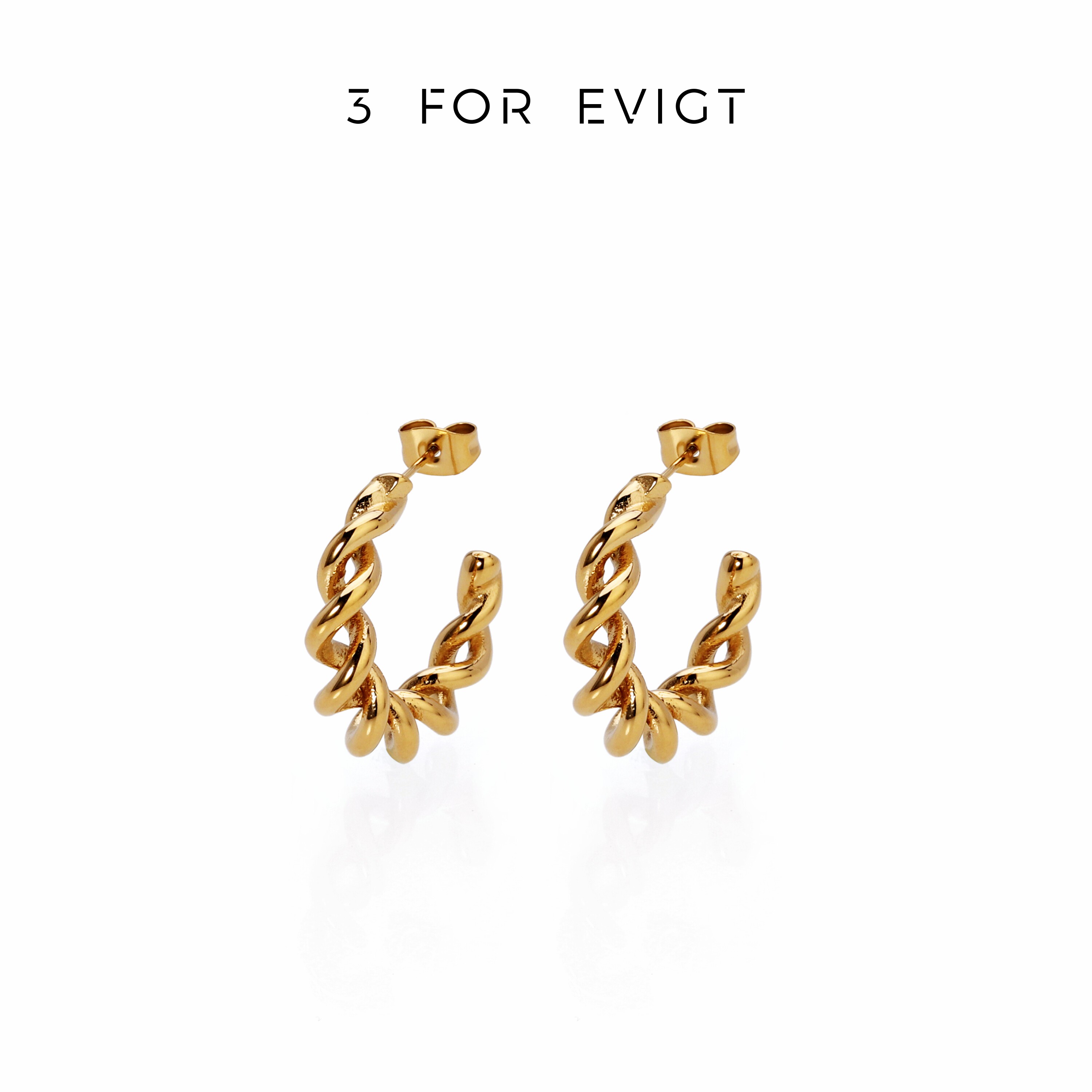 3 FOR EVIGT镀18k金扭结系列新款耳环 北欧轻奢麻花半圈耳环