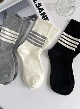 AB不对称黑白灰色中筒袜ins潮 设计感秋款夏季简约网红运动袜子