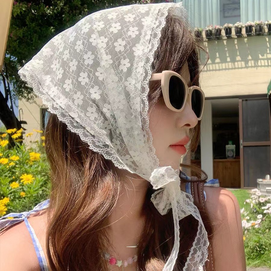 法式蕾丝三角巾屁帘腰带女配裙子流苏系带花边配饰面纱薄款韩版