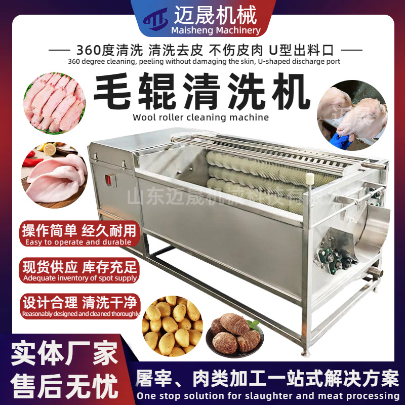 全自动商用毛辊清洗机 毛辊毛刷清洗去皮机 猪头猪蹄清洗设备厂家