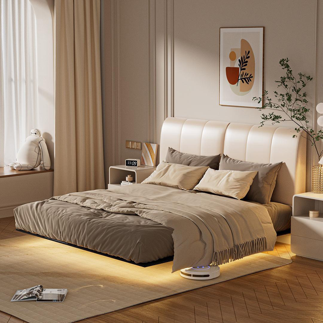 8H头层牛皮悬浮床现代简约