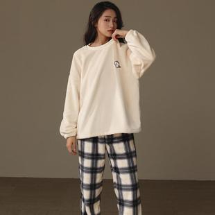 2兰02法绒睡衣加CWJ女秋冬季 新款 加厚绒珊瑚绒家居服3保暖套装