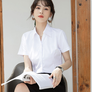 商务免烫白衬衫 2023年款 女士纯棉工作服正装 正装 衬衣修身 春夏短袖