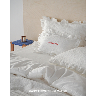 造卧zwow肌理感立体提花白色花边法式花卉全棉亲肤床单床笠四件套