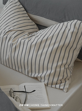 造卧zwow日系极简约北欧ins冷淡风诧寂床品搭配竖条枕头套单只
