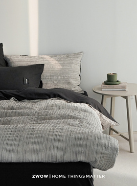 造卧zwow【速写】北欧侘寂风立体提花全棉纯棉黑色条纹床上四件套