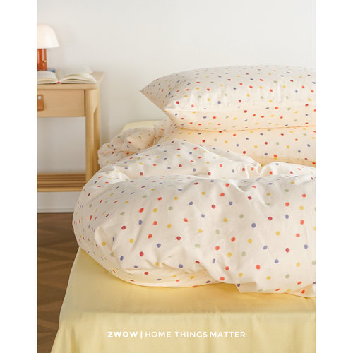 造卧zwow双层纱彩色波点糖果少女粉黄全棉100纯棉床品四件套