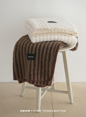 造卧zwow复古条纹美拉德棕白色床上盖毯休闲毯绒毯沙发毯子午睡毯