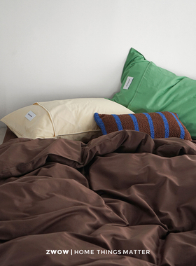 造卧zwow四季款撞色双针美拉德棕绿色60支长绒水洗全棉轻奢四件套