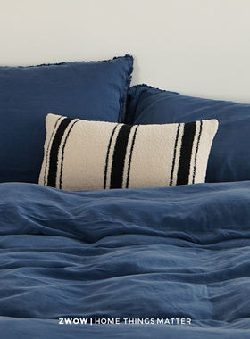 造卧zwow【摩洛哥】中古风黑条纹半边绒腰枕抱枕客厅卧室午休枕头