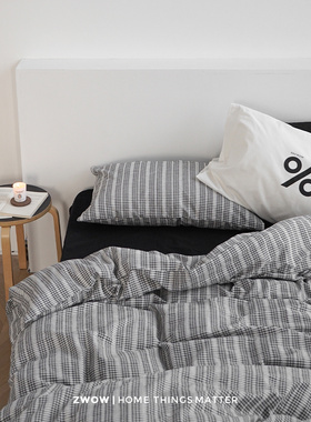 造卧zwow苏格兰立体肌理提花黑色格纹亲肤纯棉100全棉床上四件套