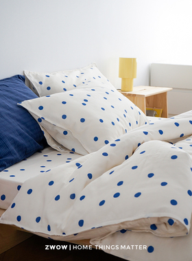 造卧zwow【波波蓝】蓝色波点100全棉精梳棉亲肤柔软A类床上四件套
