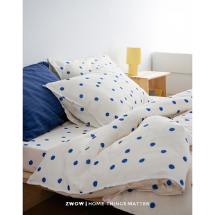 造卧zwow【波波蓝】蓝色波点100全棉精梳棉亲肤柔软A类床上四件套