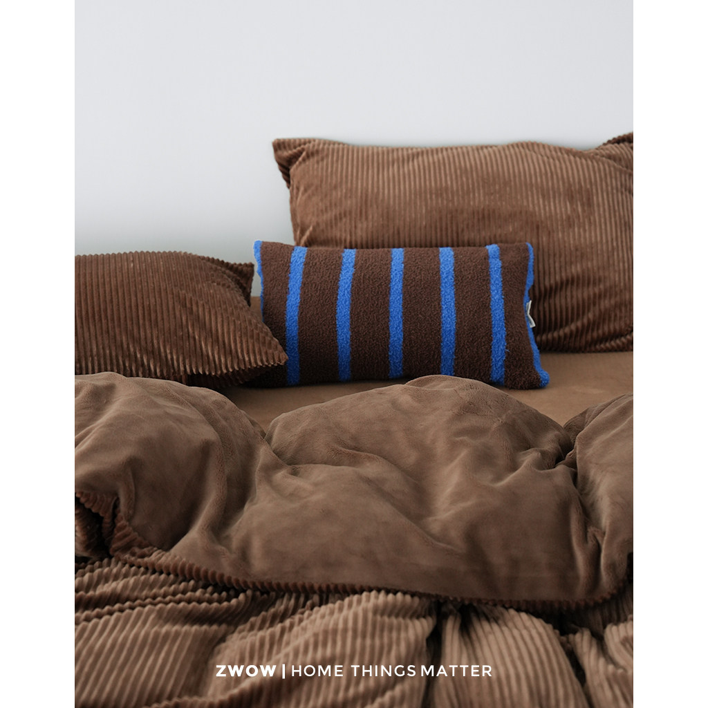 造卧zwow复古灯芯绒牛奶绒秋冬季条纹棕色柔软加厚保暖床上四件套