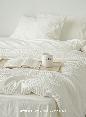 造卧zwow【奶油裱花】轻奢立体提花白色奶油风全棉被套床品四件套