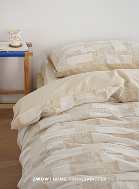 造卧zwow2025年新款缎纹提花全棉立体补丁图案侘寂风复古四件套