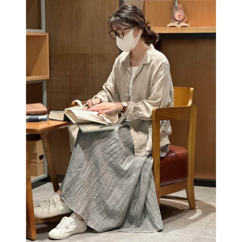 清冷禅意扎染苎麻半身长裙女春夏