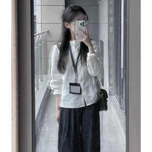 慵懒风小衫 女初春新款 宽松设计感上衣 圆领衬衫 日系松弛感棉麻长袖