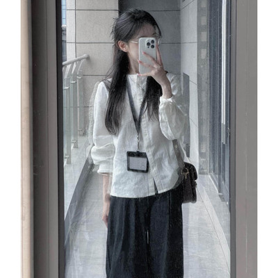 日系松弛感棉麻长袖圆领衬衫春季