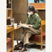 日系复古文艺绿色长袖 叠穿打底上衣 松弛感磨毛衬衣春秋季 衬衫 女装