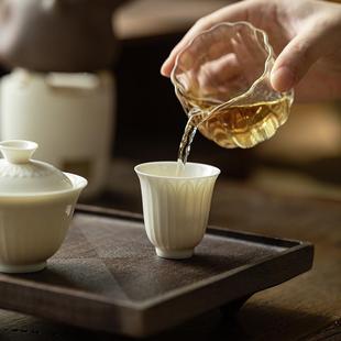 CB00喝茶杯功夫瓷茶莲具主人杯单杯家用陶品茗 皓澜白釉杏瓣纹TYG