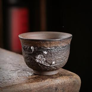 手功工夫具无釉主人杯 鎏金茶粗陶茶杯bhbz0102陶瓷茗单杯仿古中式