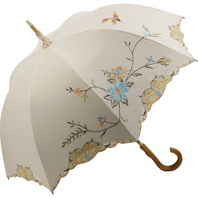 防晒防紫外线女遮阳伞双层黑胶刺绣太阳伞复古宫廷风长柄晴雨两用