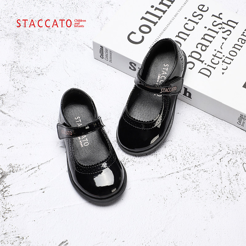 思加图童鞋女童黑皮鞋公主鞋英伦风小童鞋子2021新款春季女孩单鞋