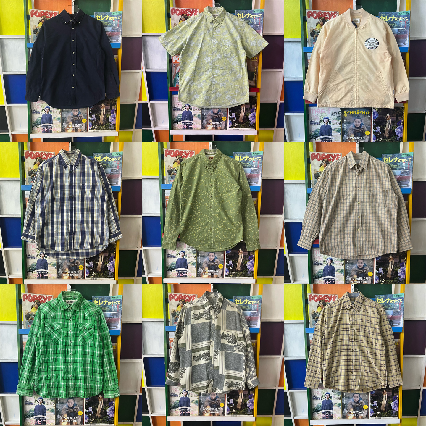 条纹扣子古着休闲风做旧长袖