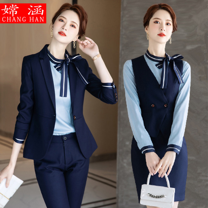 职业西装套装马甲秋冬珠宝金店工作服美容师酒店前台工作装女气质