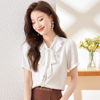 短袖雪纺衬衫女士夏季衬衣2025新款爆款白色时尚法式超火减龄上衣