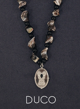 Fidora系列 植物纹理徽章串珠项链复古饰品气质感黑贝【新品】