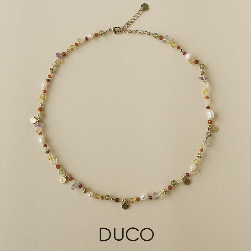 DUCO 串珠系列珍珠缤纷项链百搭设计气质款多彩锁骨链