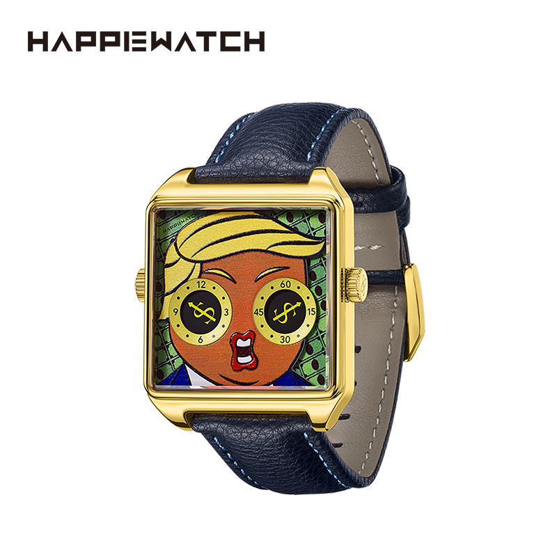 happiewatch新品川普方形石英腕表小众潮流设计手表生日礼物