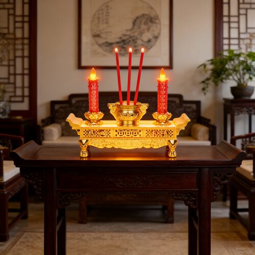 LED富贵仿真电池烛台香炉摇摆财神插电两用蜡烛长明灯电子观音