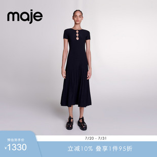 修身 Maje 黑色长款 Outlets春夏女装 针织连衣裙MFPRO03411 气质法式