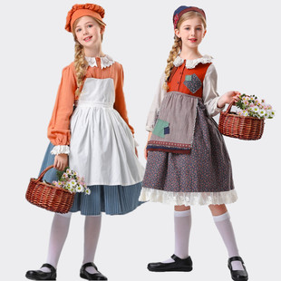 儿童欧洲田园裙复古农场女仆服装中世纪殖民地平民cos话剧演出服