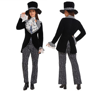 欧美万圣节游戏服爱丽丝梦游仙境疯帽子先生cos服魔术师演出服装