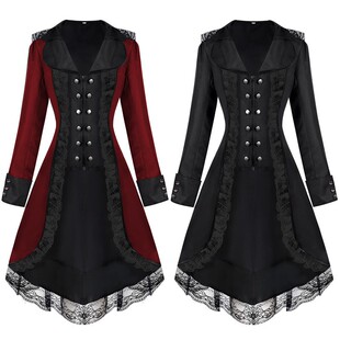 新款大码女装蒸汽朋克燕尾服收腰蕾丝连衣裙哥特维多利亚女士外套