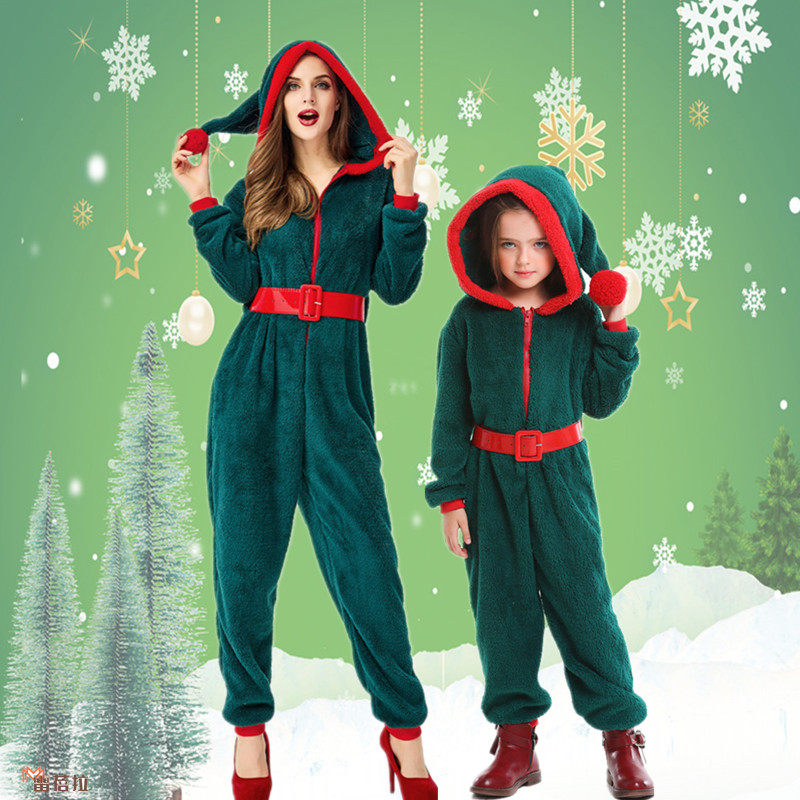 圣诞节儿童服装男女圣诞精灵服亲子装表演绿色圣诞树化妆舞会演出