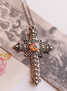 欧美进口中古董穆拉诺murano老琉璃十字架复古着小众项链vintage