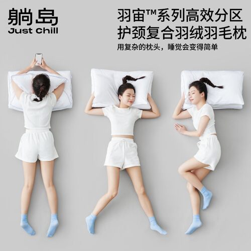 躺岛羽绒枕95白鹅绒分区侧睡柔软