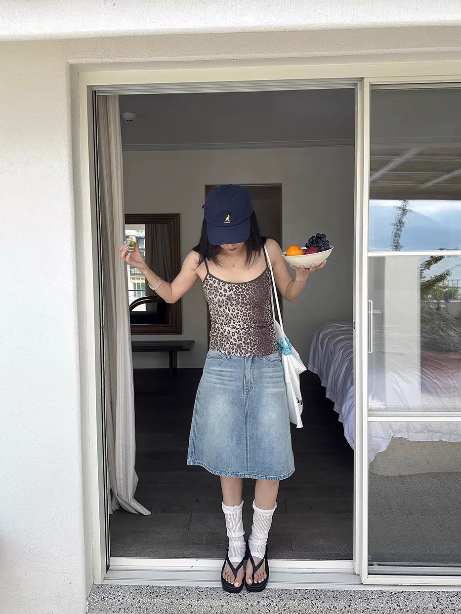 INchooseu洗水牛仔半身裙高腰